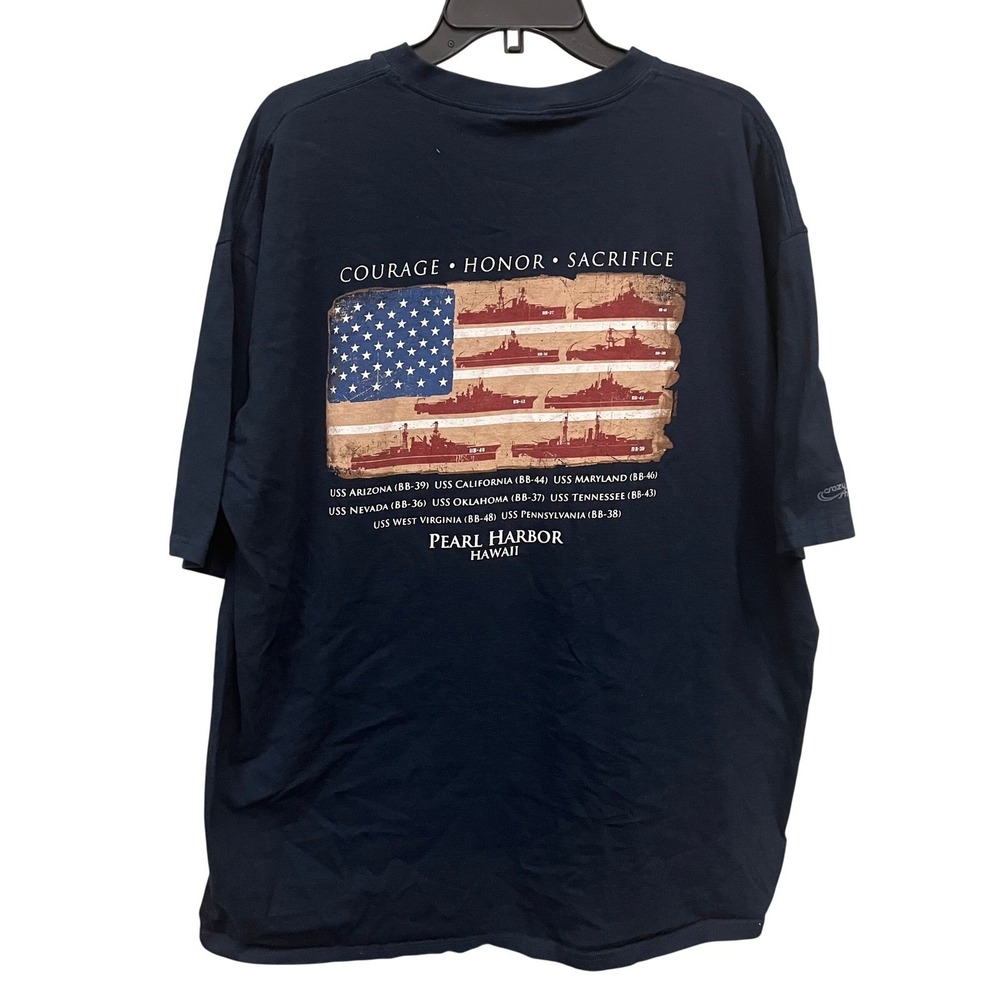 Crazy Shirts Pearl Harbor Hawaii Courage Honor T Shirt Mens XXL Navy Blue